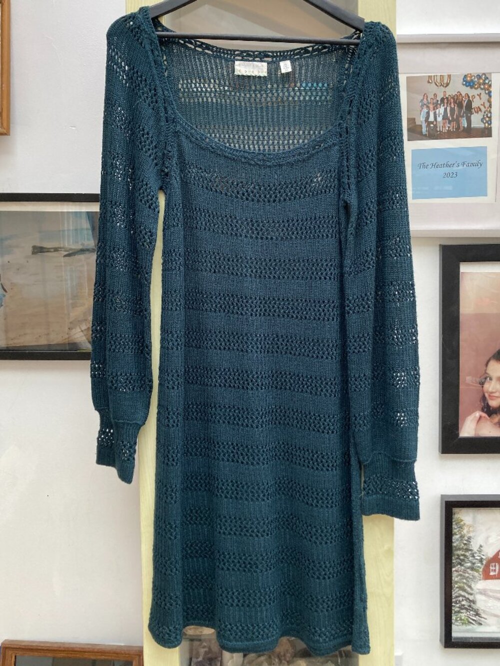 Urban Outfitters Kimchi Blue Vintage Open-Knit Midi Dress Teal